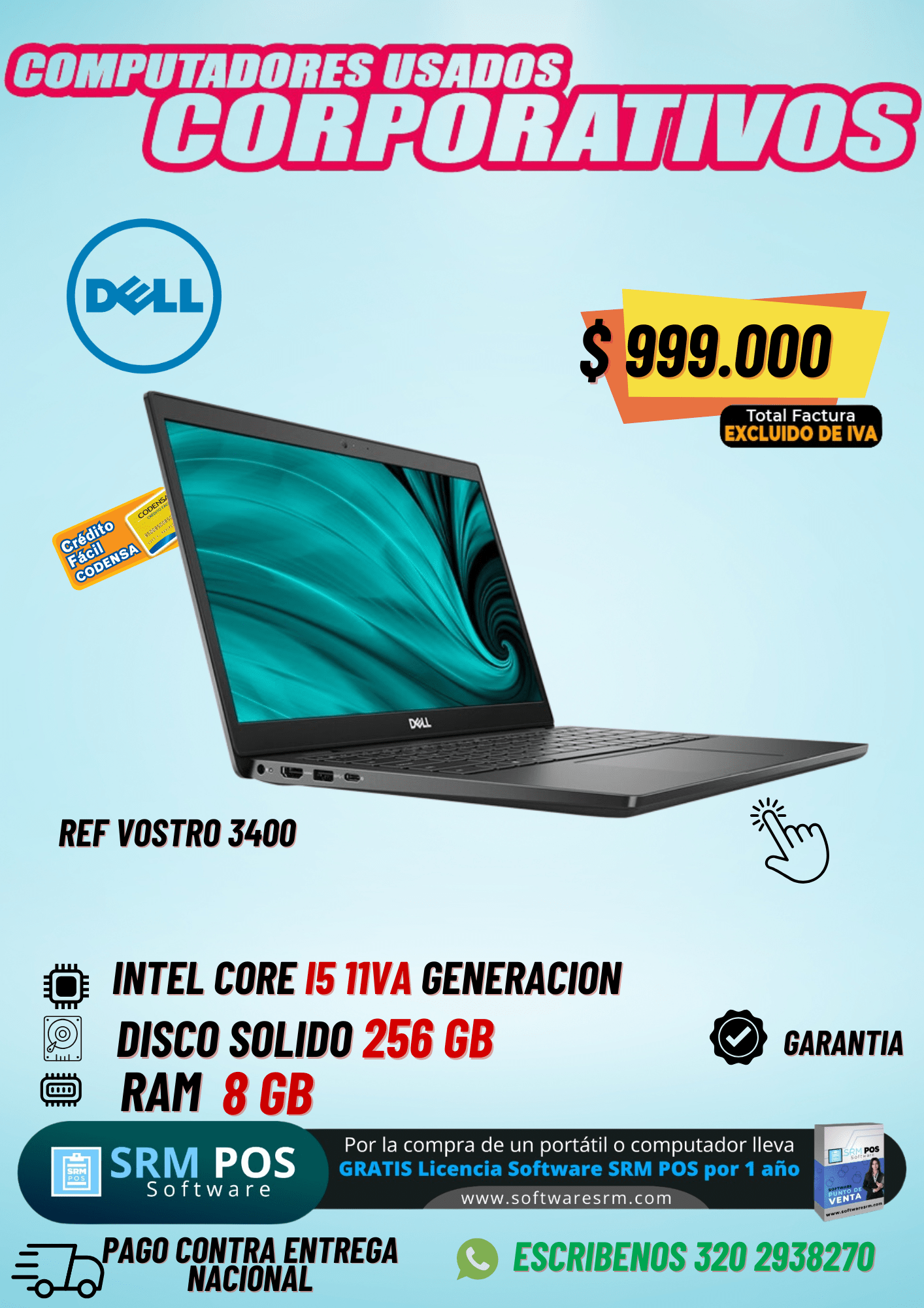 Dell Vostro 3400 | Core i5 11ª Gen, 8GB RAM, 256GB SSD | Pago Contra Entrega